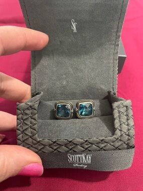 Scott Kay Blue Topaz  and Sterling Silver Clip On Earrings